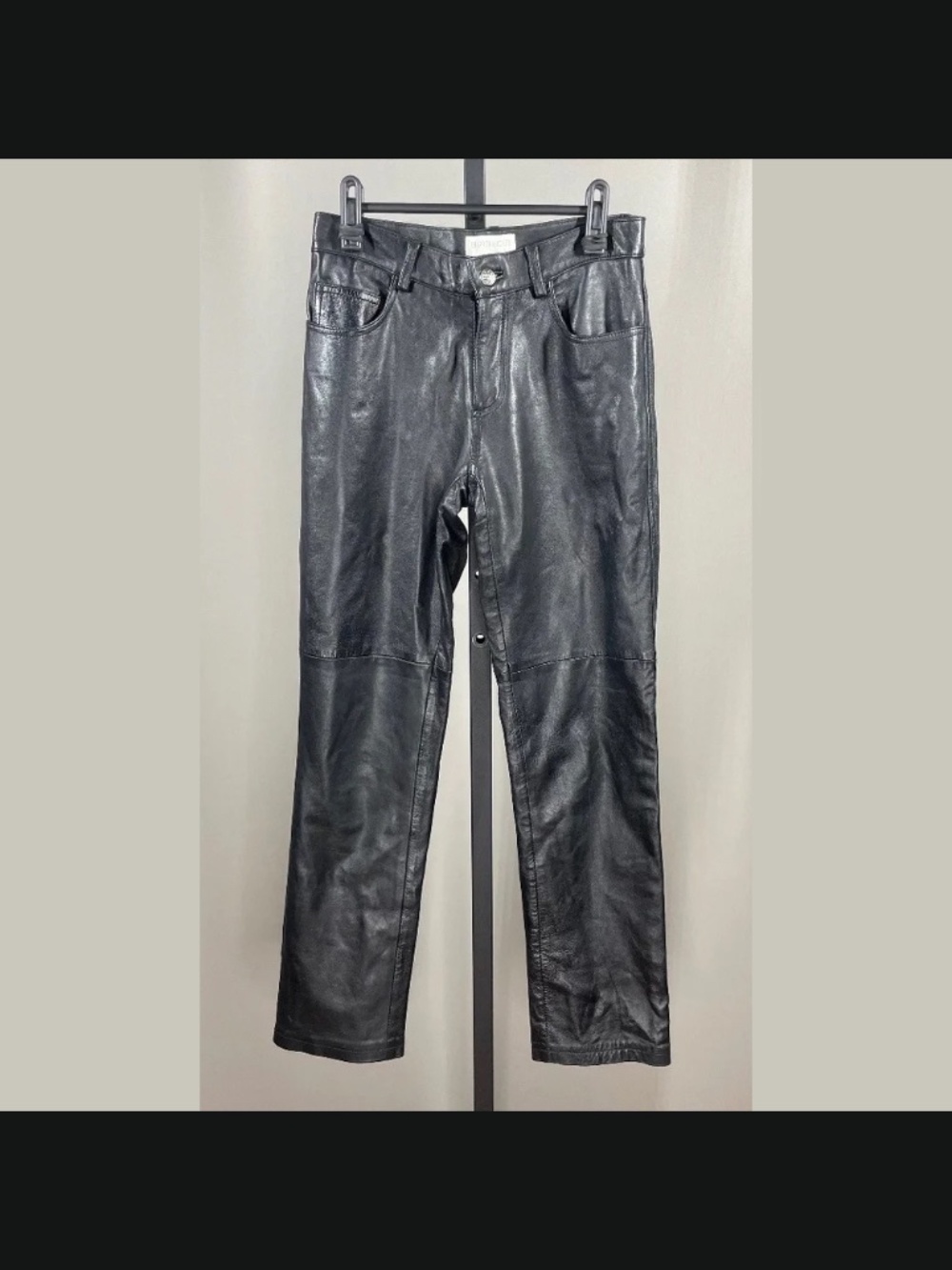 Hugo Buscati Pants Womens 2 petite black leather straight chino designer vintage